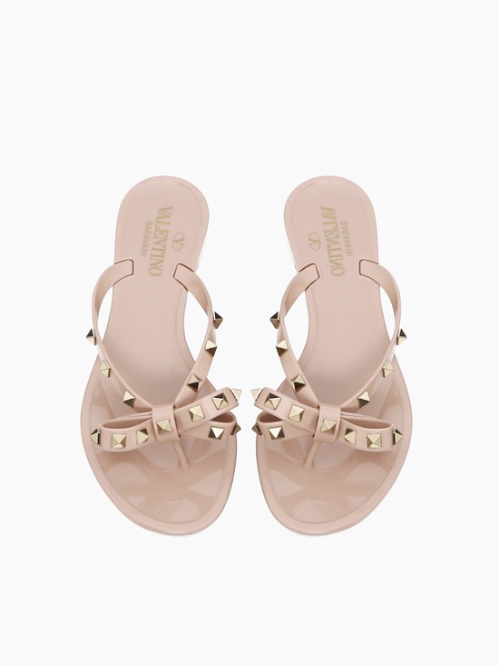 Valentino Shoes - Valentino Garavani Rockstud Flat Thong Rubber Slippers Sandals Poudre Size 9 39